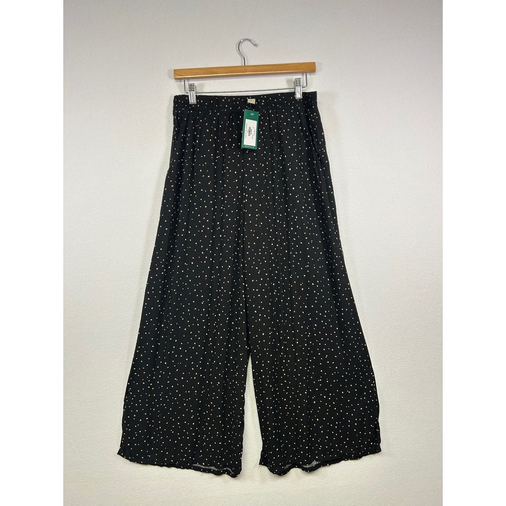 Boho Coastal Mahina Womens Medium Black Speckled Wide Leg Pants P16207C4 NWT